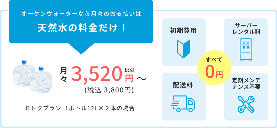 オーケンウォーターなら月々のお支払いは天然水の料金だけ