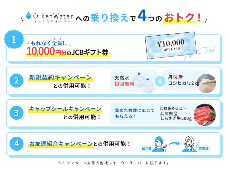 他社ウォーターサーバー乗り換えキャンペーンの特典