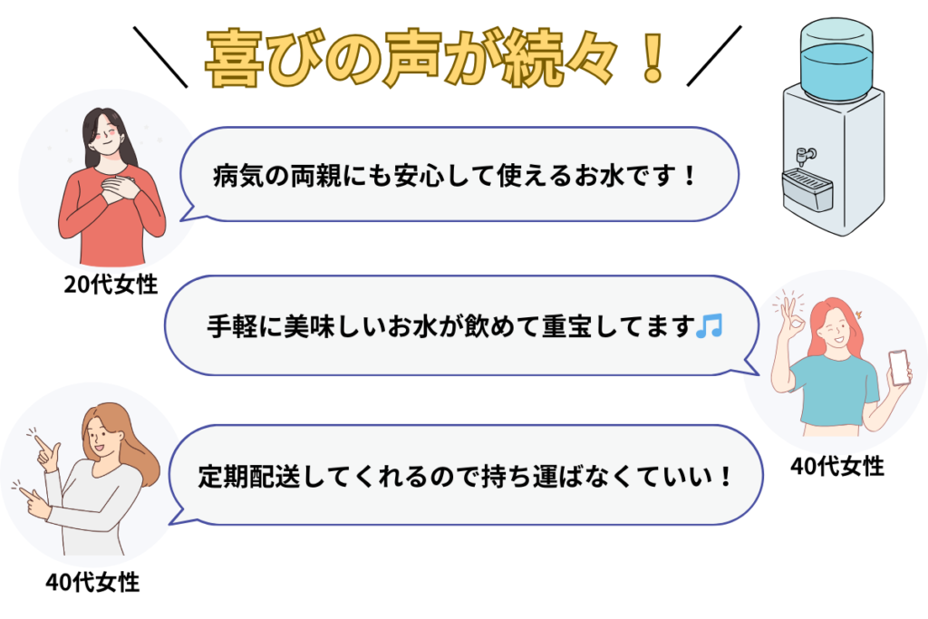 ウォーターサーバーの利用者からは喜びの声が届いています。