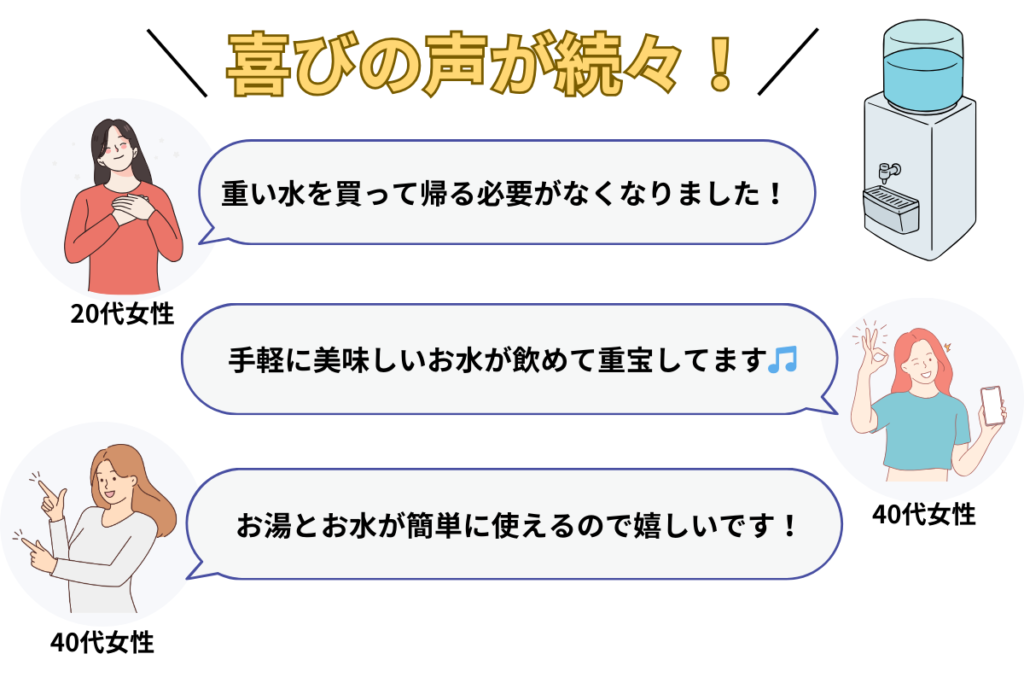 オーケンウォーターのウォーターサーバーを使用した喜びの声が続々届いています。