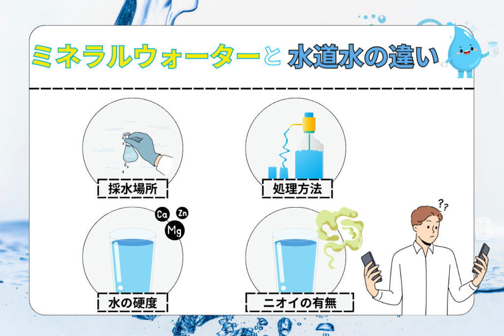 市販のミネラルウォーターと水道水の違い